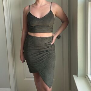 BLUE BLUSH Suede Wrap Skirt Set